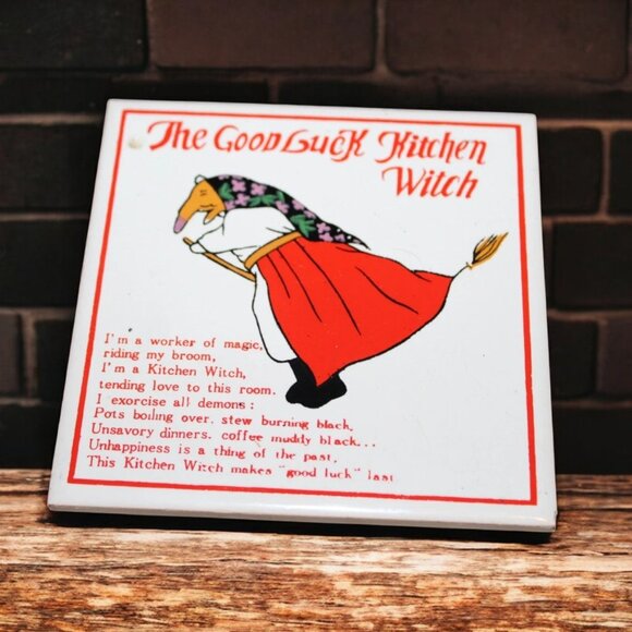 Vintage Good Luck Kitchen Witch Poem Ceramic Trivet Tile By Nanco - Picture 1 of 3